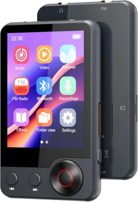128GB MP3 Player with Bluetooth 5.3, 2.4" Portable Full Touchscreen Music Player with Speaker and Micro SD Card Slot,MP4 Player with FM Radio,Voice Recording,Earphone,for Kids and Outdoors