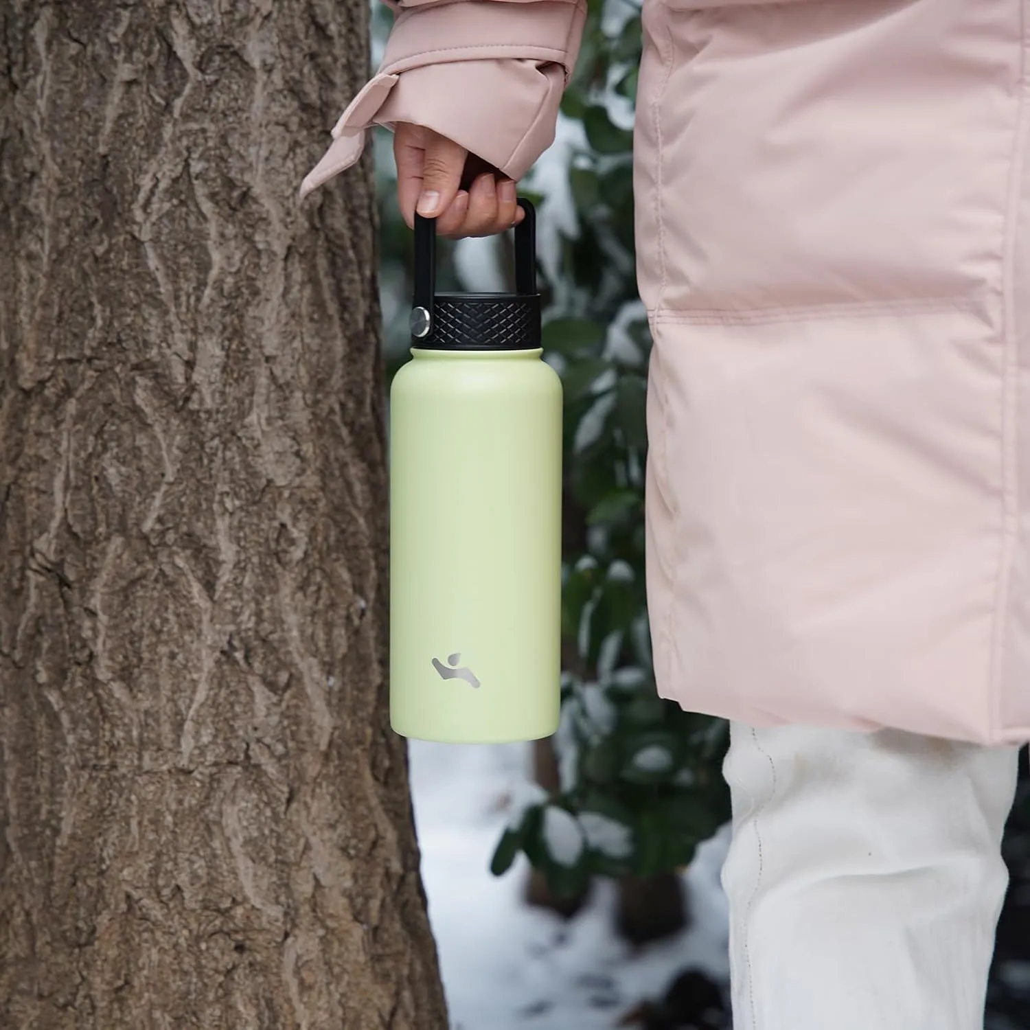 32 oz Insulated Water Bottle Stainless Steel Sport Bottles with 3 Lids,Macaron Green