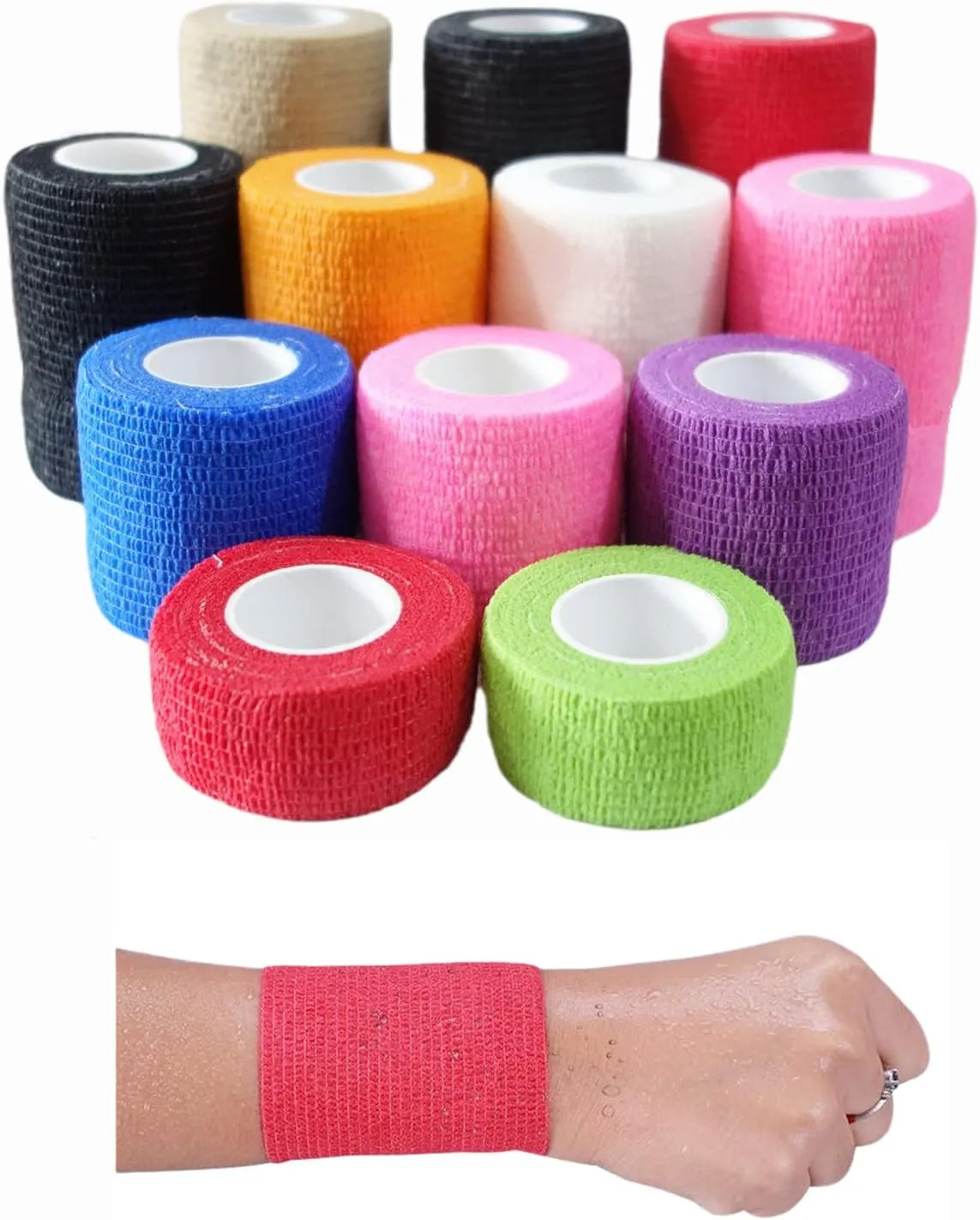 6 Pack 2" x 5 Yards Self Adhesive Bandage Wrap Breathable Cohesive Vet Wrap for Pets, Elastic Self-Adherent Tape for Sports, Wrist, Ankle (Mixed Colors)