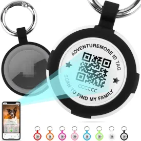 ADVENTUREMORE Airtags Holder with QR Code Smart Pet ID Tag Personalized Dog Tag, Waterproof Dustproof Air Tags Case with Smart ID Tag&Anti-Lost O-Ring for Pet, Bag, Key Black
