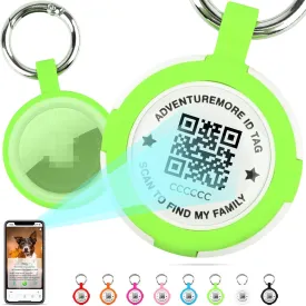 ADVENTUREMORE Airtags Holder with QR Code Smart Pet ID Tag Personalized Dog Tag, Waterproof Dustproof Air Tags Case with Smart ID Tag&Anti-Lost O-ring for, pet, Bag, Key Green