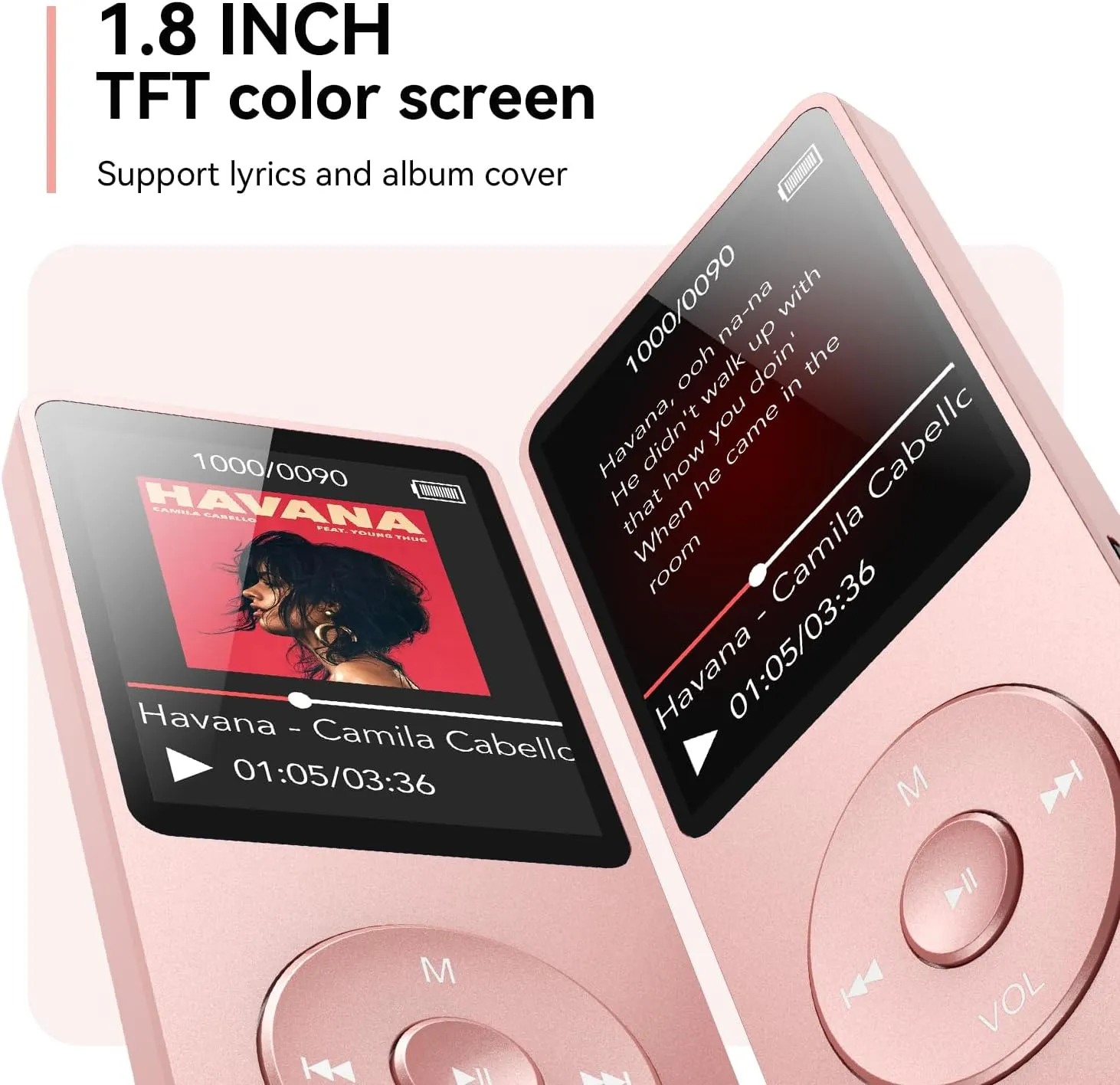 AGPTEK A02 MP3 Player with Bluetooth 5.3, 1.8 inch Screen Portable Music Player with Speaker, FM Radio, Voice Recorder, Supports Expanded Up to 128GB(Rose Gold, 32GB)