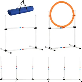 Aosom PawHut 3PC Dog Agility Equipment Set, Obstacle Course Exercise for Dog Include Adjustable Hurdle, Hoop, Weave Poles and Carry Bag
