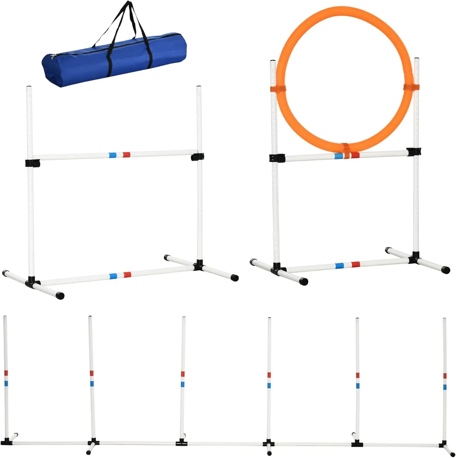 Aosom PawHut 3PC Dog Agility Equipment Set, Obstacle Course Exercise for Dog Include Adjustable Hurdle, Hoop, Weave Poles and Carry Bag