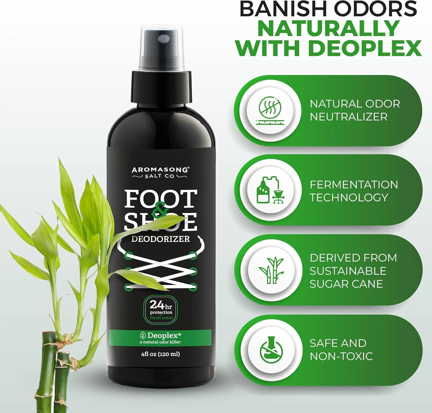 Aromasong Natural Shoe Deodorizer and Foot Spray - 24-Hour Freshness Foot Odor Eliminator for Feet - Extra Strength Fresher for Smelly Shoes & Stinky Feet Spray with Refreshing Scent, 4oz