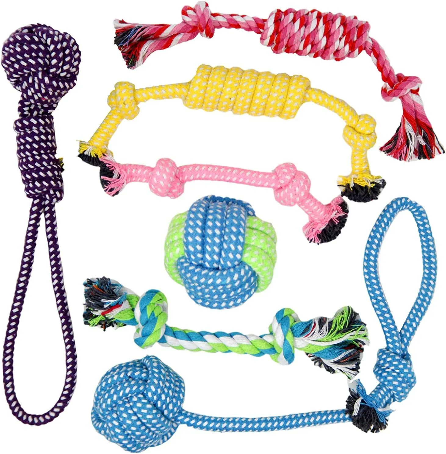 BK PRODUCTS LLC 7 Dog Chew Toys Made of All-Natural Cotton for Small Breeds and Puppies  Dog Rope Toy Set Stimulates Gums, Helps Fight Plaque and Relieves Boredom and Separation Anxiety