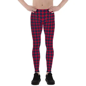 Blue Red Checkered Men's Leggings, Check Pants Men, Men's Plaid Pants, Checkered Pants - Made in USA/EU/MX