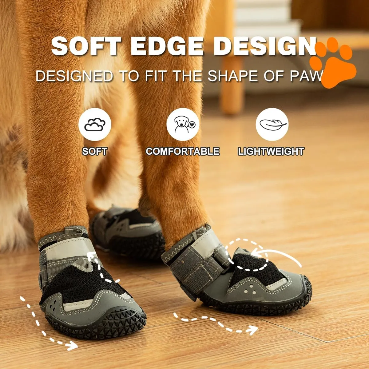 Breathable Dog Shoes for Large Dogs,Anti-Slip Dog Boots for Hot Pavement,Winter Snow,Dog Booties Paw Protector with Reflective Strap for Hardwood Floors,Outdoor Hiking(Black,2.35")