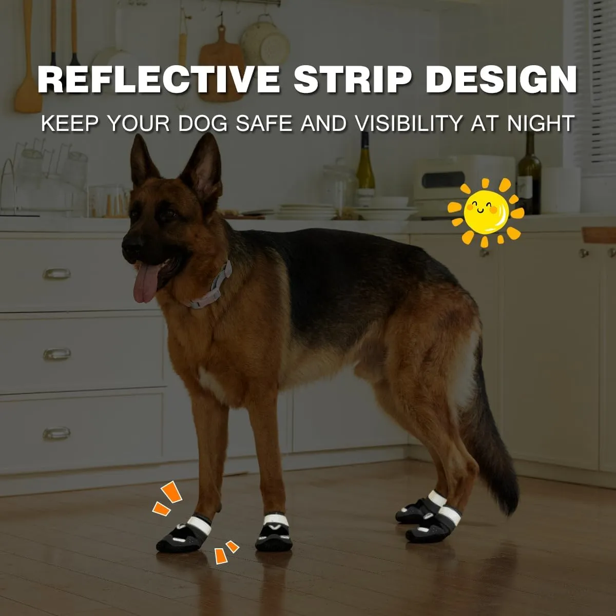 Breathable Dog Shoes for Large Dogs,Anti-Slip Dog Boots for Hot Pavement,Winter Snow,Dog Booties Paw Protector with Reflective Strap for Hardwood Floors,Outdoor Hiking(Black,2.35")