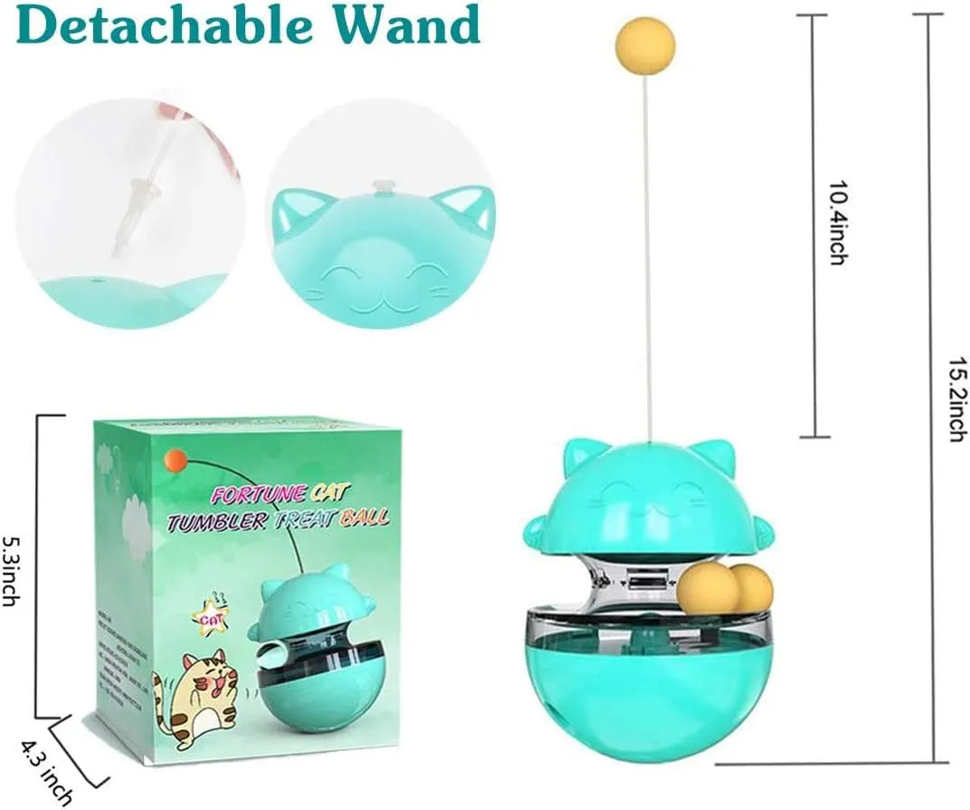Cat Toy Funny Tumbler Interactive Ball, Treat Dispenser Automatic No-Electronic Move, More Exercise for Indoor Cats Kittens, Cat Self-Play IQ Traning Treat Toy Ball, Blue