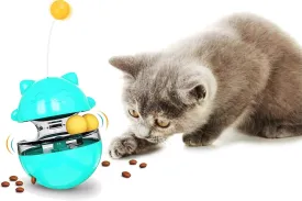 Cat Toy Funny Tumbler Interactive Ball, Treat Dispenser Automatic No-Electronic Move, More Exercise for Indoor Cats Kittens, Cat Self-Play IQ Traning Treat Toy Ball, Blue
