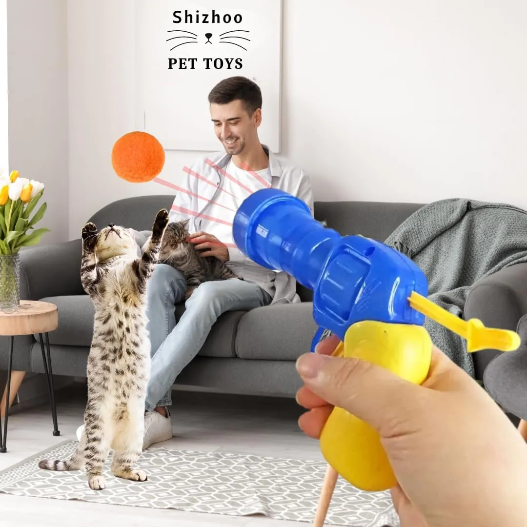 Cat Toy Launcher Gun with 30 Pom Pom Balls, Interactive Indoor Cat Fetch Toy