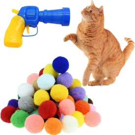 Cat Toy Launcher Gun with 30 Pom Pom Balls, Interactive Indoor Cat Fetch Toy