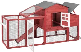 Chicken Coop Solid Wood with Large Run Cage 2 Stories - Asphalt Roof, Nest Box, Pu Wheels, Expandable Solid Wood Cage