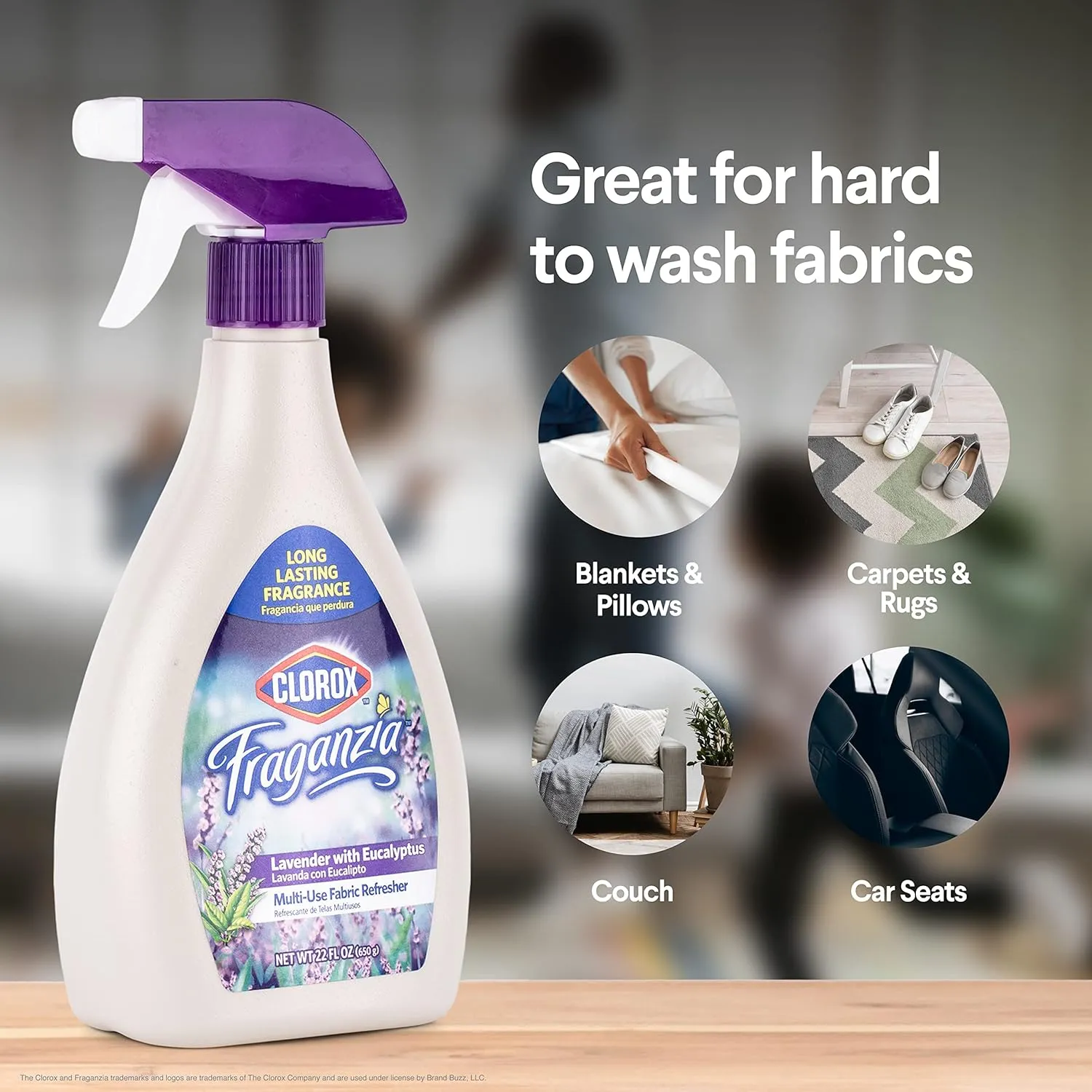 Clorox Fraganzia Refresher Spray 22oz Lavender w/Eucalyptus | Multi-Use Fabric Refresher Spray in Lavender   Eucalyptus Scent | Fabric Spray, Room Freshening Spray