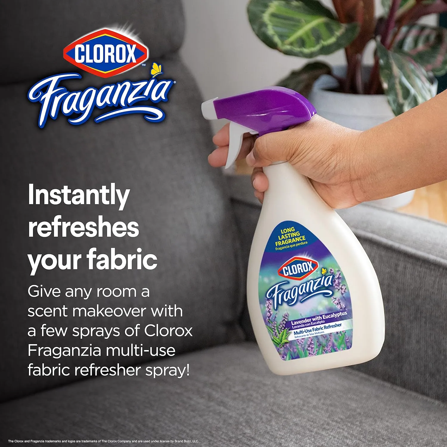 Clorox Fraganzia Refresher Spray 22oz Lavender w/Eucalyptus | Multi-Use Fabric Refresher Spray in Lavender   Eucalyptus Scent | Fabric Spray, Room Freshening Spray