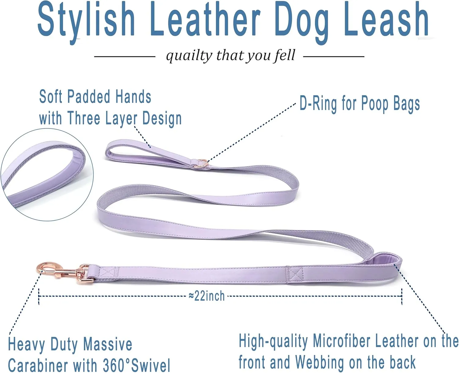 Dog Leash 6ft Long,Traffic Padded Two Handle,Heavy Duty,Double Handles Lead for Control Safety Training,Leashes for Large Dogs or Medium Dogs,Dual Handles Leads (Purple, 25MM*6FT)