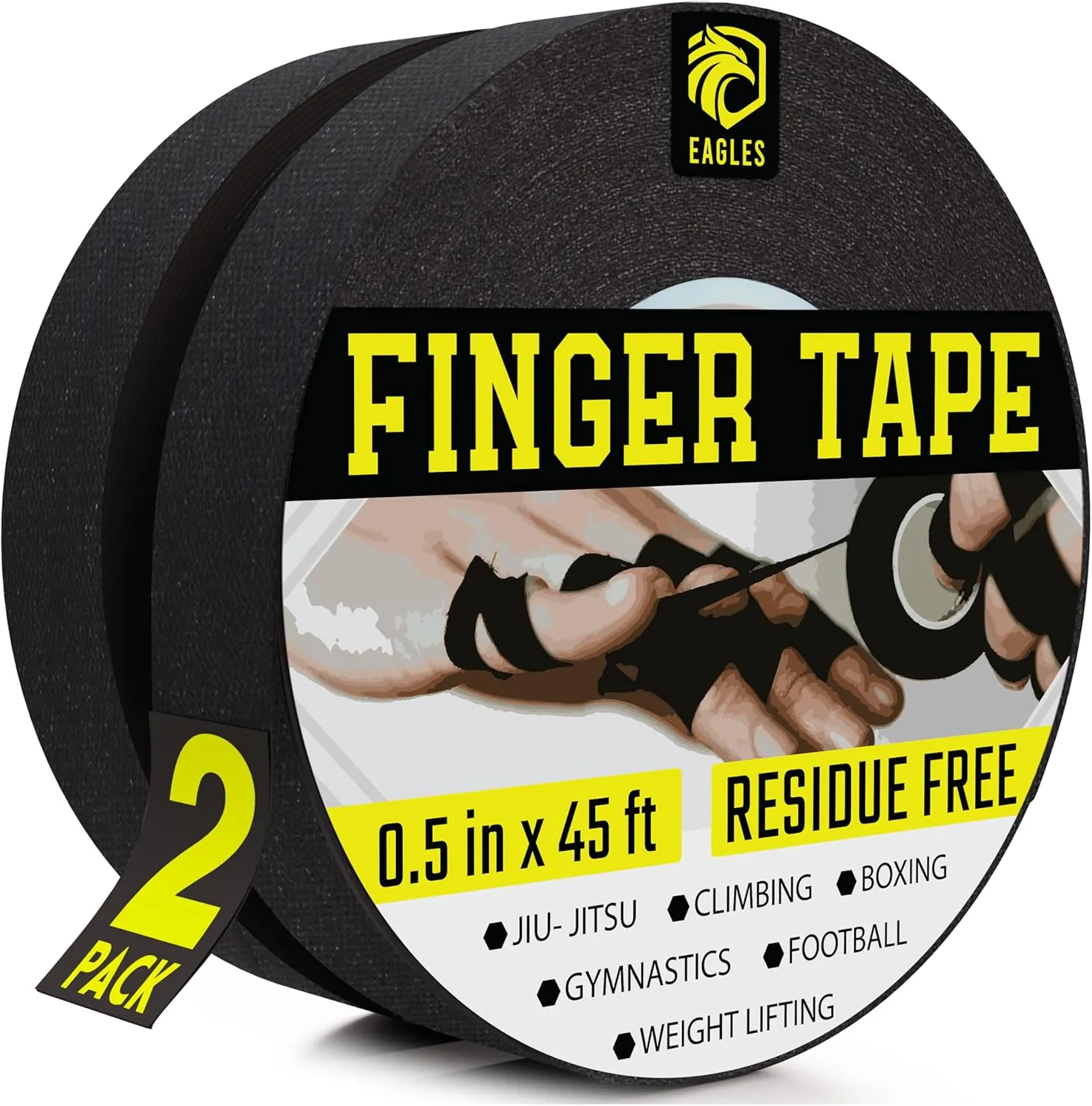 EAGLES Finger Tape | Residue Free Skin Friendly Strong Athletic Sports Tape | 0.5 x 45 Ft for BJJ Jiu Jitsu Grappling MMA Hand Knob Tape Rock Climbing Weight Training Wrestling Volleyball Black
