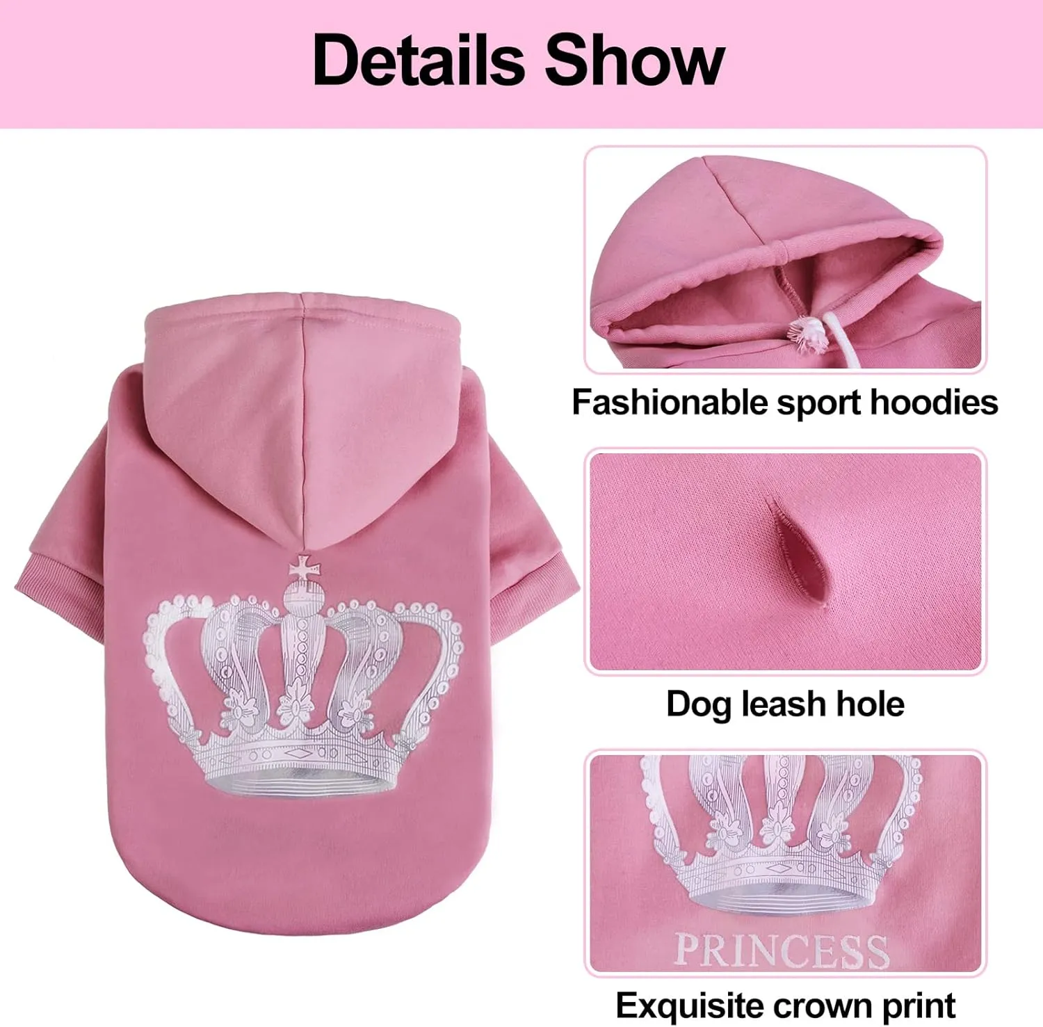 EXPAWLORER Princess Dog Cat Fleece Sweatshirt Hoodies Pink L