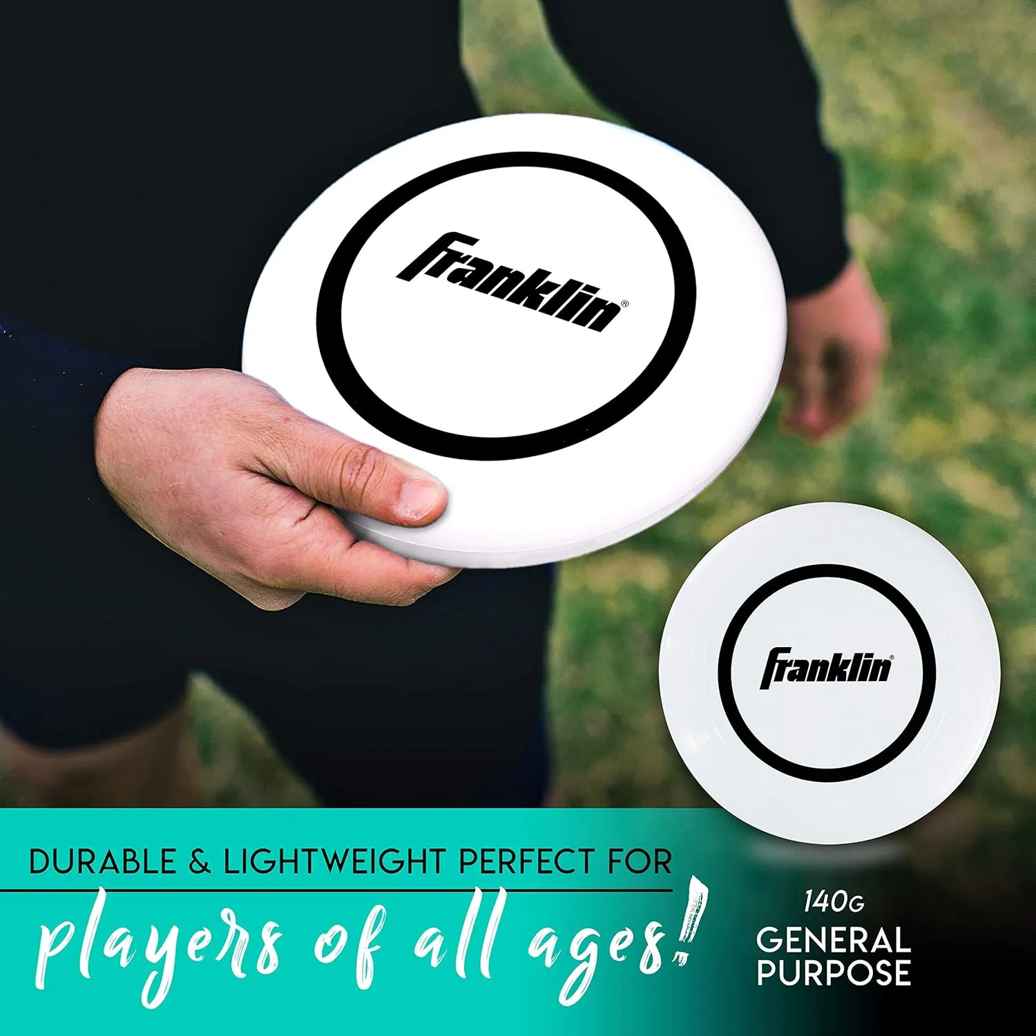 Franklin Sports Flying Disc - Disc for Beach, Backyard, Lawn, Park, Camping - 140 or 175 Grams - Perfect for Dogs - White