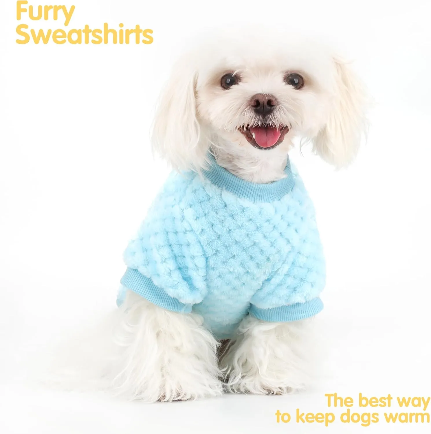 Fuzzy Pineapple Grid Dog Sweater - Ultra Soft & Warm Winter Pet Apparel, Fluffy Textured Knit for Small, Medium Dogs and Cats, Cozy Pullover Dog Coat for Cold Weather.Blue XL