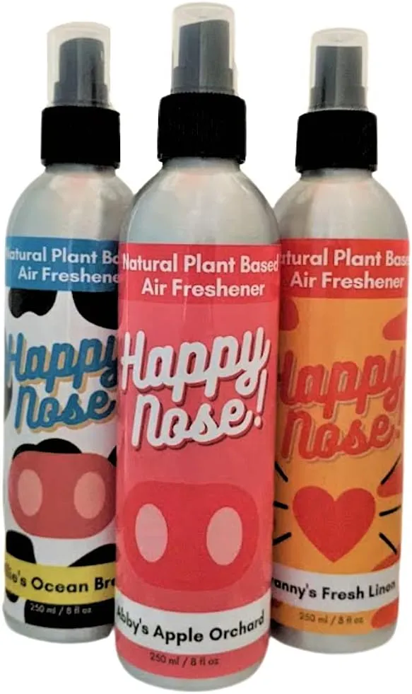 Happy Nose! Natural Plant-Based Air Freshener, Odor Neutralizer Spray for Home, Work, Pets, Vehicle, Smoke, Sports Equipment (Variety Pack, 1 Pack)