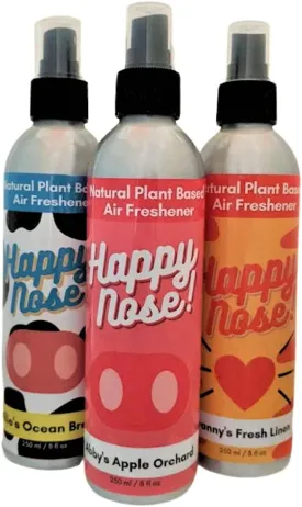 Happy Nose! Natural Plant-Based Air Freshener, Odor Neutralizer Spray for Home, Work, Pets, Vehicle, Smoke, Sports Equipment (Variety Pack, 1 Pack)