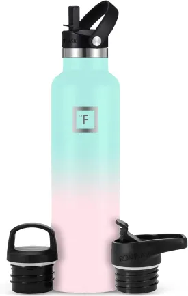 IRON FLASK Sports Water Bottle - 24 Oz - 3 Lids (Narrow Straw Lid) Leak Proof Vacuum Insulated Stainless Steel - Hot & Cold Double Walled Insulated Thermos, Durable Metal Canteen