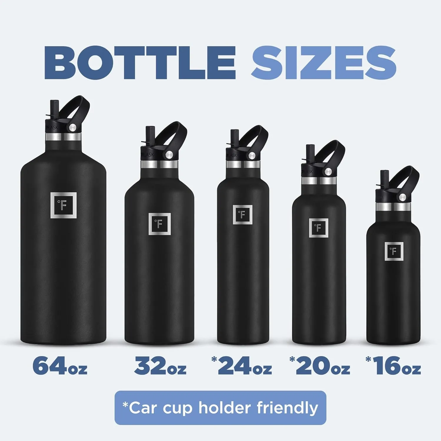 IRON FLASK Sports Water Bottle - 24 Oz - 3 Lids (Narrow Straw Lid) Leak Proof Vacuum Insulated Stainless Steel - Hot & Cold Double Walled Insulated Thermos, Durable Metal Canteen