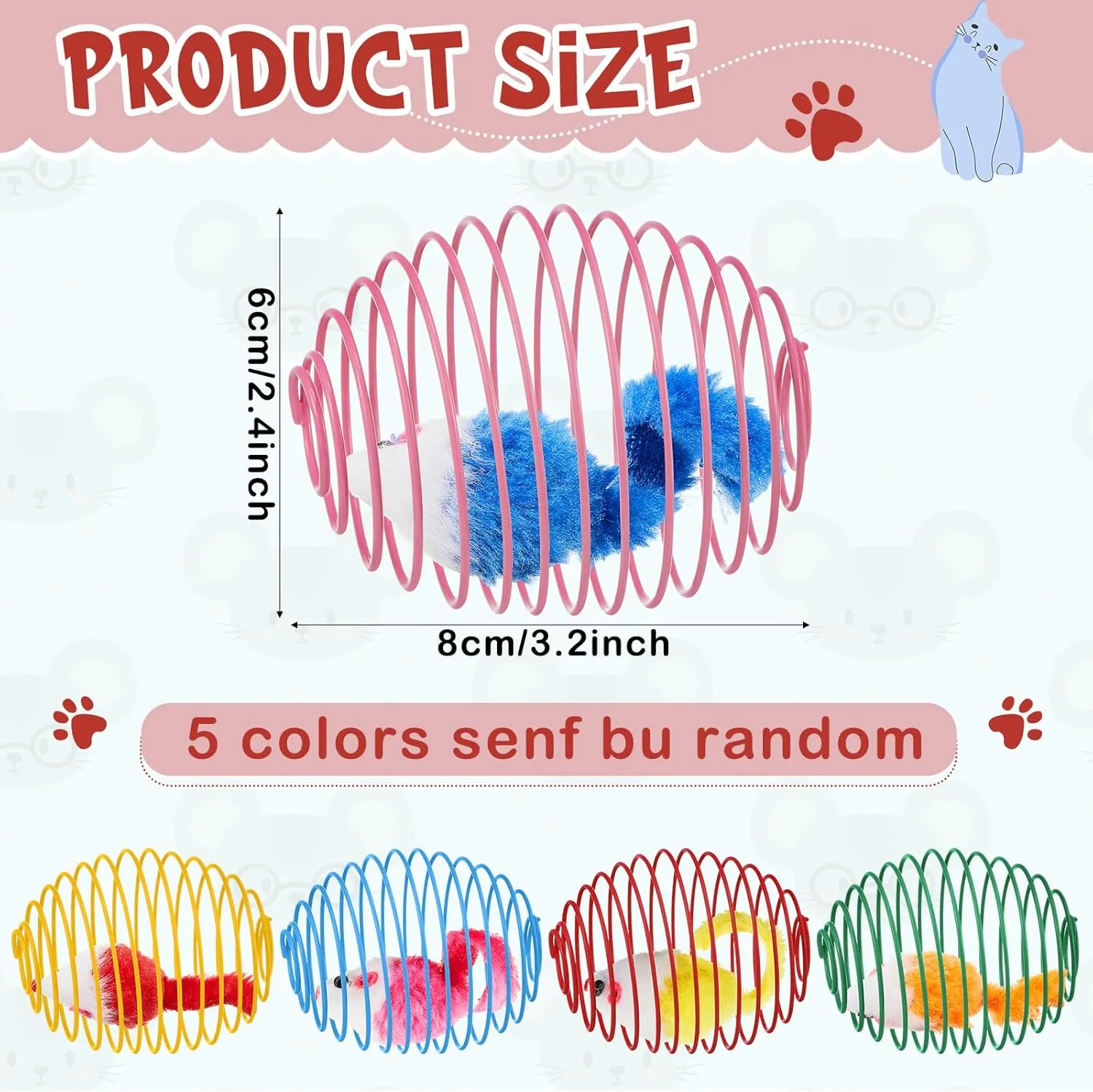Jecery 5 Pcs Cat Spring Balls Stretchable Springs Toys Interactive Rolling Balls Colorful Playful Coils Spring Action Toy Caged Rats for Kitten Cat Pet Supplies Indoor(Bright)