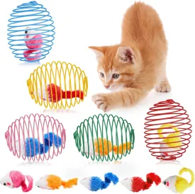 Jecery 5 Pcs Cat Spring Balls Stretchable Springs Toys Interactive Rolling Balls Colorful Playful Coils Spring Action Toy Caged Rats for Kitten Cat Pet Supplies Indoor(Bright)