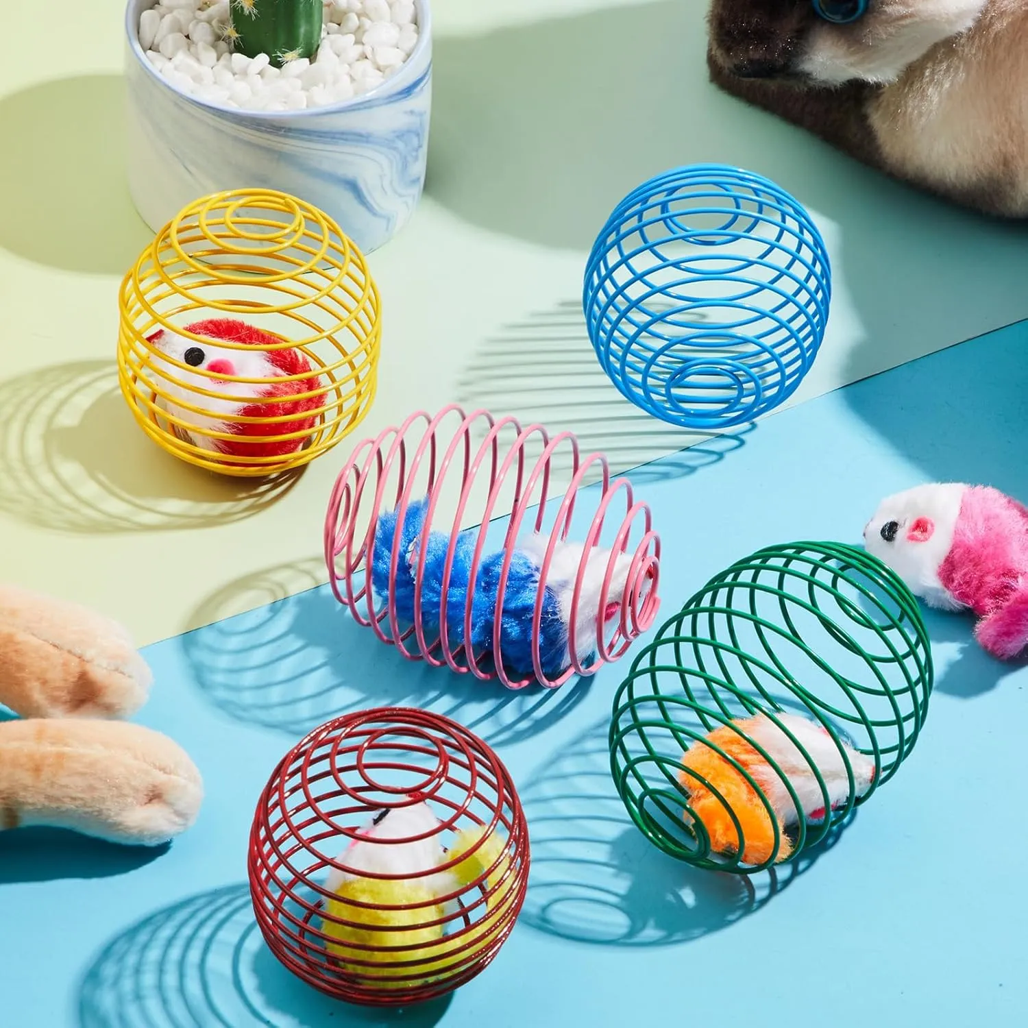Jecery 5 Pcs Cat Spring Balls Stretchable Springs Toys Interactive Rolling Balls Colorful Playful Coils Spring Action Toy Caged Rats for Kitten Cat Pet Supplies Indoor(Bright)