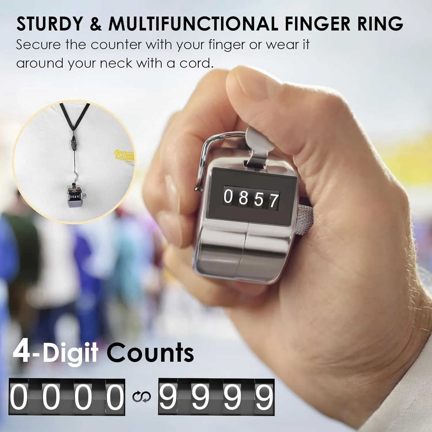 KTRIO Metal Handheld Tally Counter, 4-Digit Number Clicker Counter, Hand Mechanical Pitch Counters for Coaching, Knitting, People, Lap, Fishing, Golf and Row