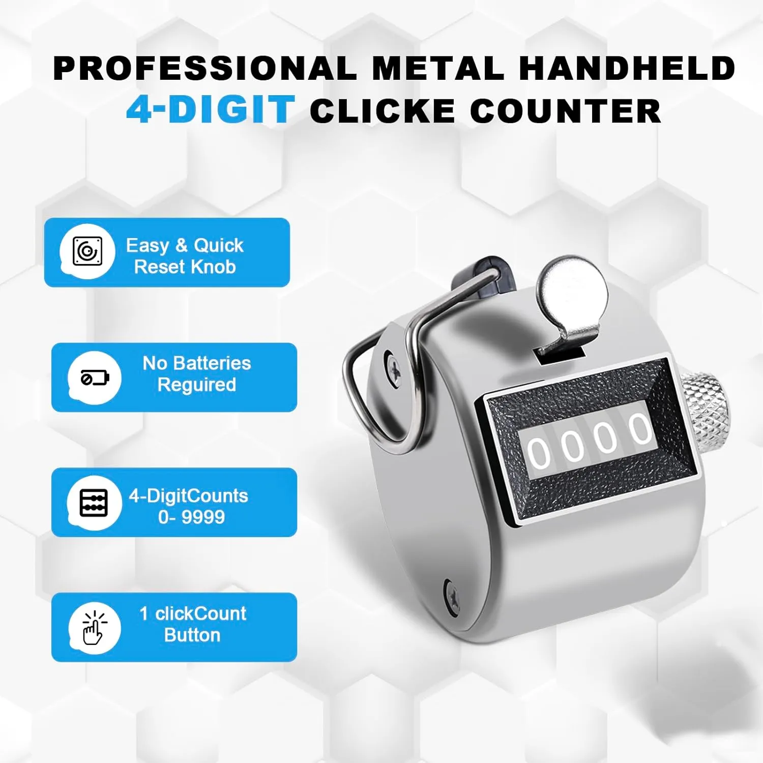 Metal Tally Counter Clicker Counter Handheld Pitch Counter, Manual Mechanical 4-Digit Number Click Counter, One Hand Counter Clicker Digital Counting for Coaching Knitting People Lap Fishing Golf&Row