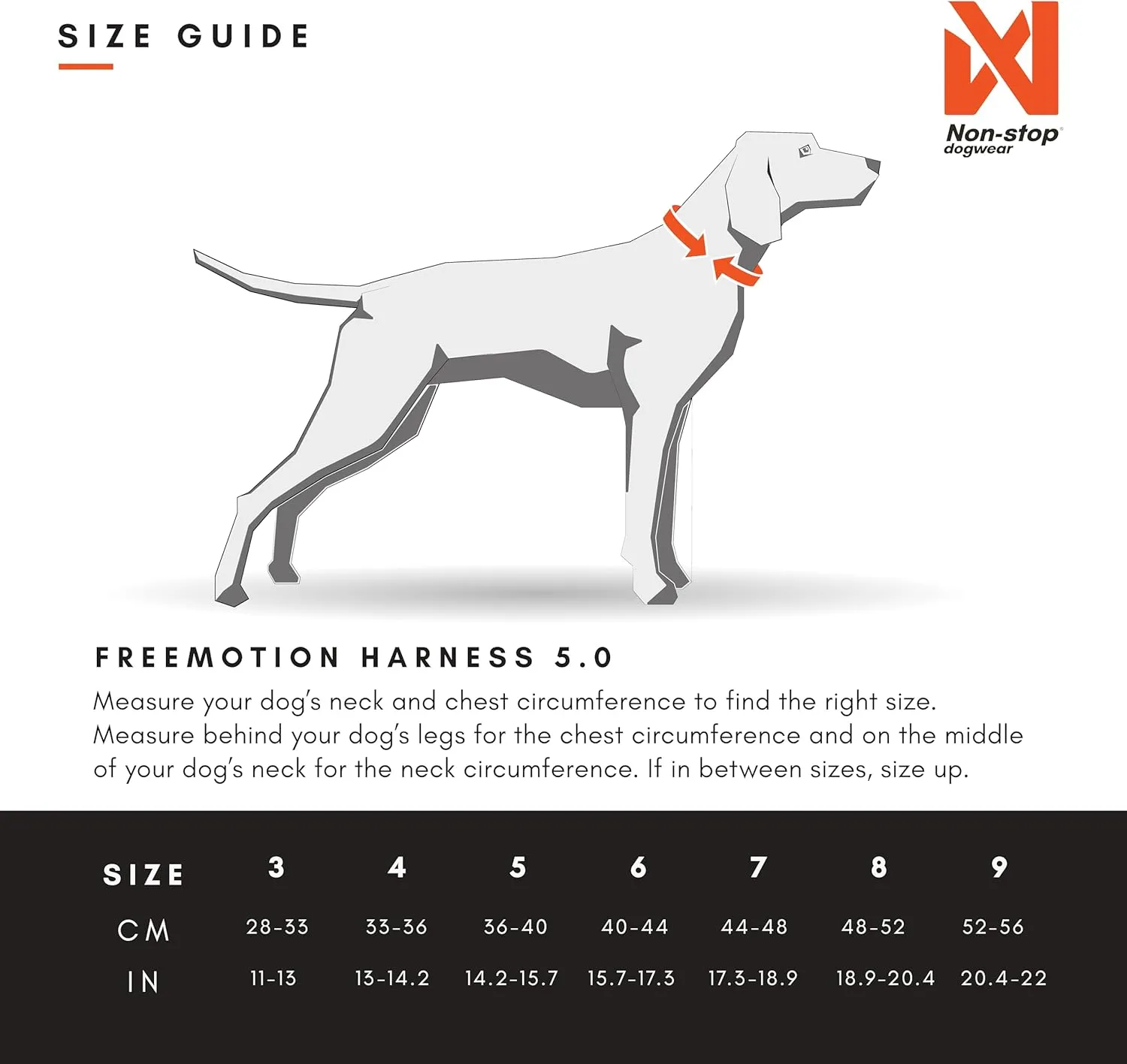Non-stop dogwear Freemotion Harness 5.0 Dog Pulling Harness for Sports Like Running, Biking and Skiing with Dogs, Professional Adjustable Dog Harness, Orange/Black, Size 7