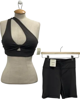 Oasis Grey Twist Rib Sports Bra & High Waisted Rib Shorts UK S