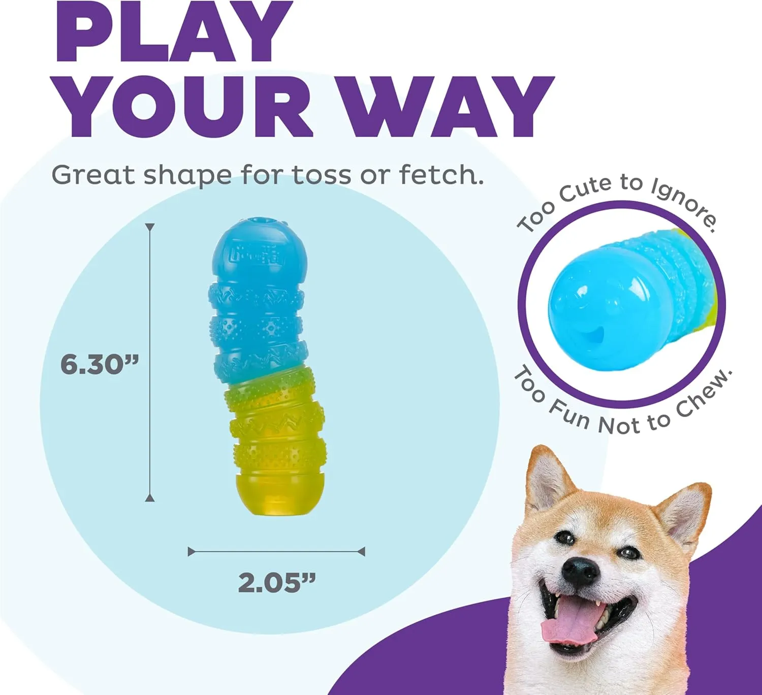 Outward Hound Gummiez Worm 2-in-1 Dental Dog Chew Toy and Dog Treat Stuffer Game, Cherry Scent, Multicolored