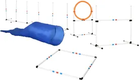 PawHut Dog Agility Equipments, 5 Pieces Obstacle Courses Training Starter Kit, Pet Outdoor Games of Tunnel, Dog Jump, Hoop, Weave Poles, Pause Box and Easy Carry Case