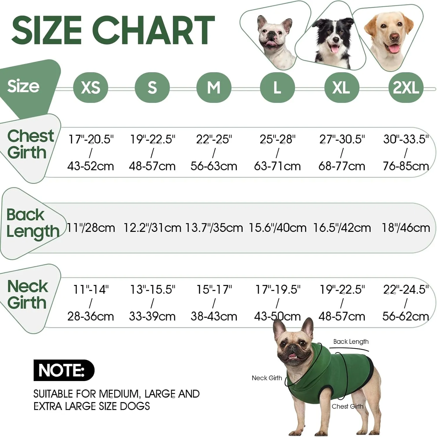 ROZKITCH Dog Hoodie, Winter Fleece Sweater, Soft Warm Pet Pullover, Christmas Outfit, Puppy Vest with Leash Hole, Green XL