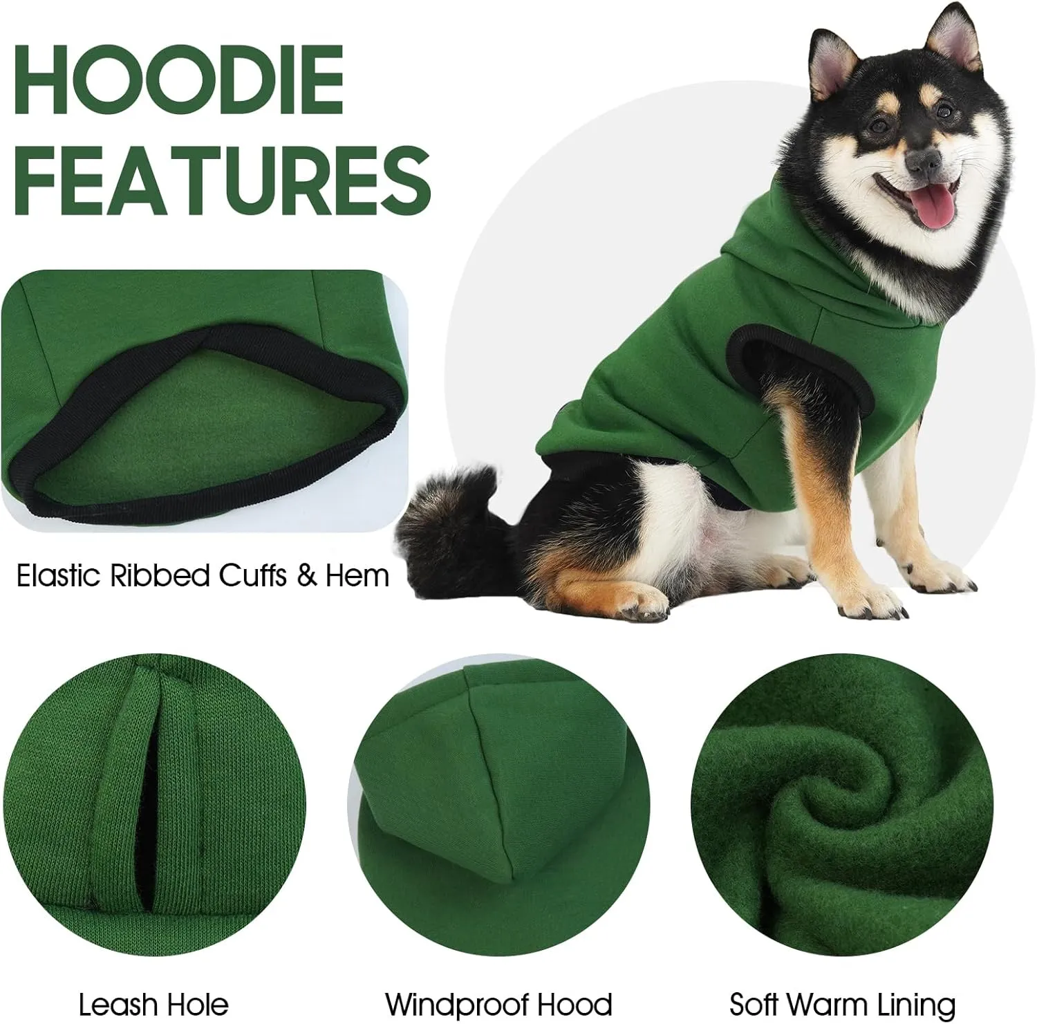ROZKITCH Dog Hoodie, Winter Fleece Sweater, Soft Warm Pet Pullover, Christmas Outfit, Puppy Vest with Leash Hole, Green XL
