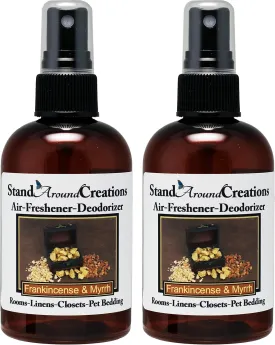 Set of 2 - Highly Concentrated Air Freshener/Room Deodorizer sprays For Cars/Bath Rooms/Pet bedding/Linen closets/Etc. Scent: Frankincense And Myrrh 4 oz. each. Naturally Strong, Highly Scented.