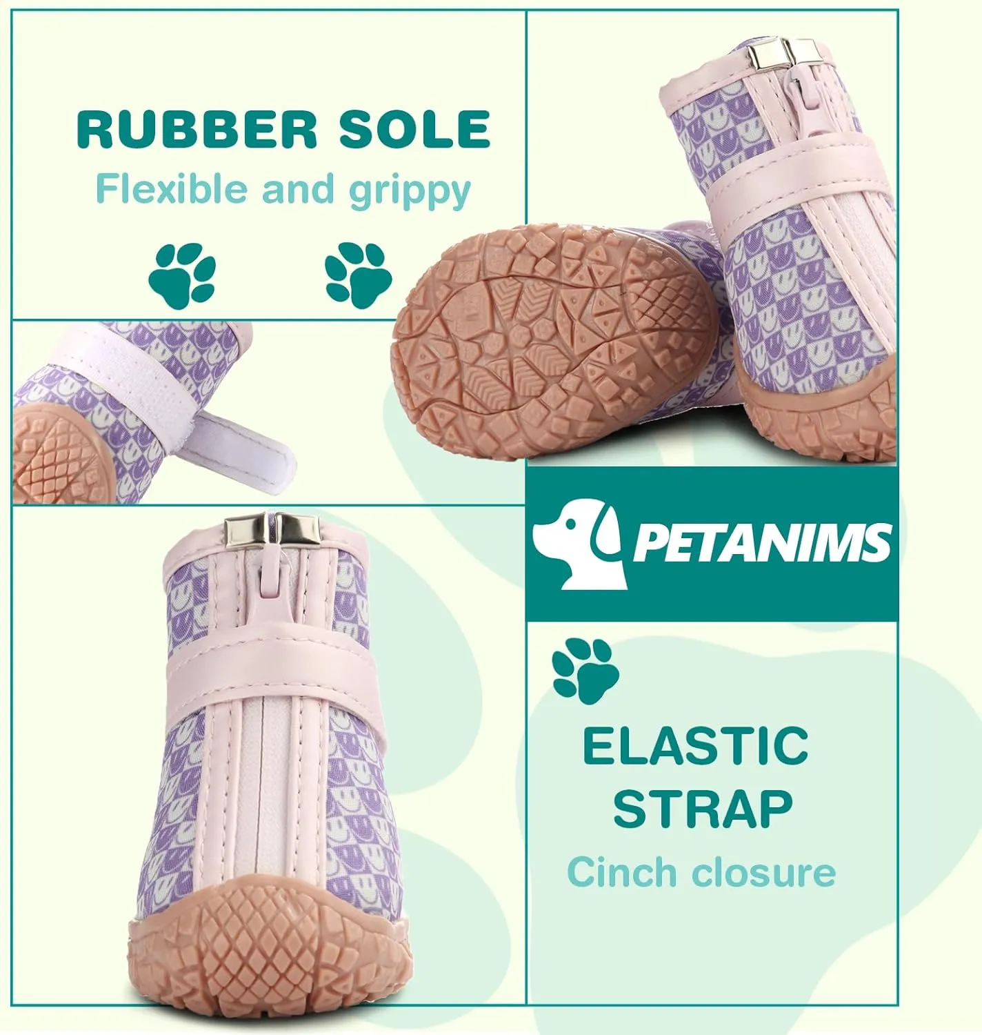 Small Dog Shoes, Waterproof Puppy Boots & Paw Protectors for Winter Snow, Summer Hot Pavement, Dog Booties with Anti-Slip Rubber Soles for Hardwood Floors Purple & Pink Size 3