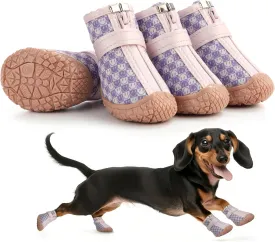 Small Dog Shoes, Waterproof Puppy Boots & Paw Protectors for Winter Snow, Summer Hot Pavement, Dog Booties with Anti-Slip Rubber Soles for Hardwood Floors Purple & Pink Size 3