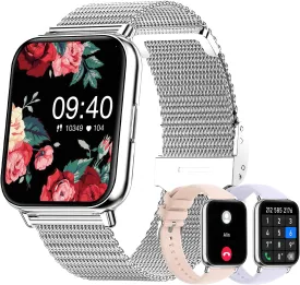 Smart Watch for Women (Answer/Make Calls), 1.85" Large Screen Fitness Watch with Health Monitor 100  Sports Sleep Monitor Heart Rate/BP/SPO2 Waterproof Smartwatch for Android and iOS Silver