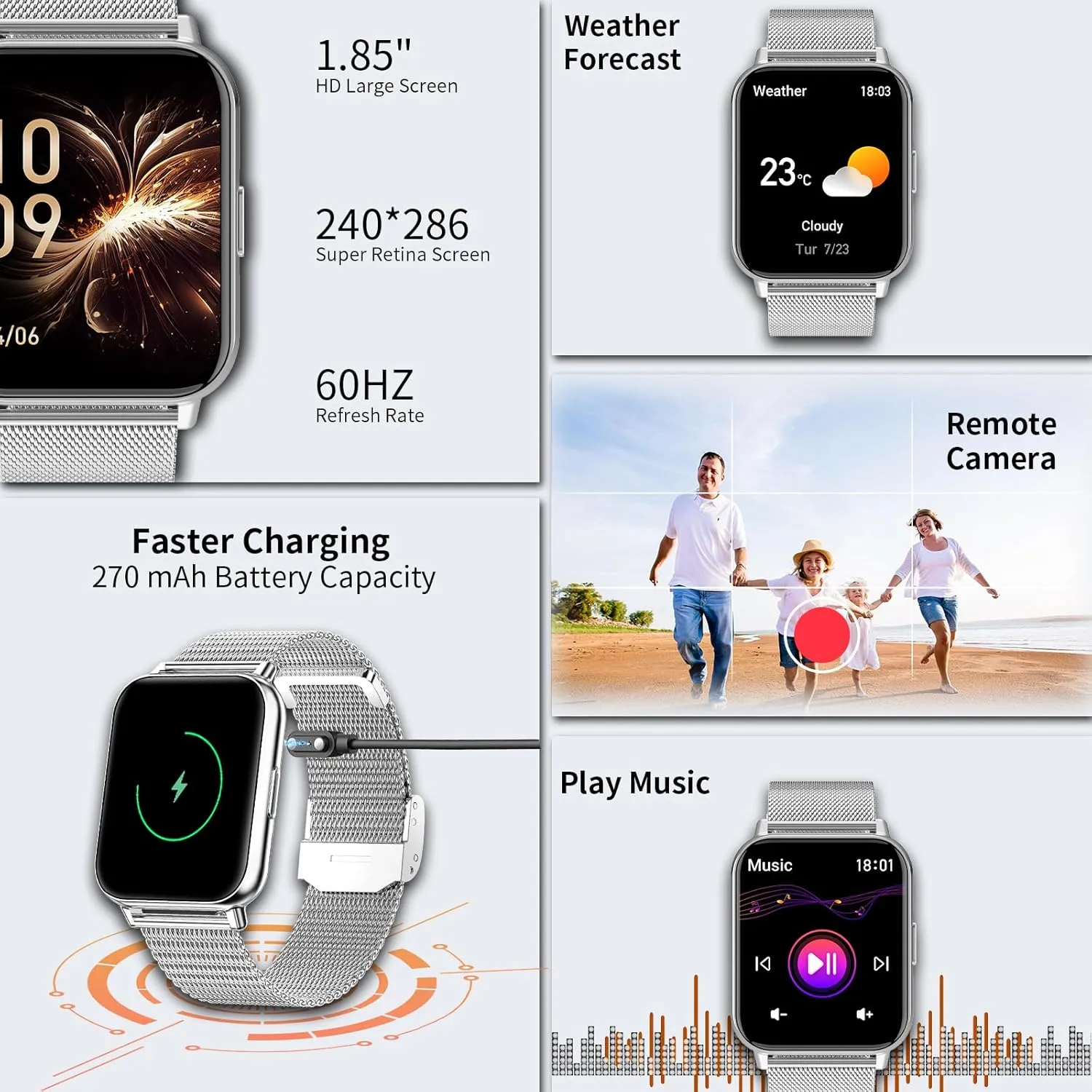 Smart Watch for Women (Answer/Make Calls), 1.85" Large Screen Fitness Watch with Health Monitor 100  Sports Sleep Monitor Heart Rate/BP/SPO2 Waterproof Smartwatch for Android and iOS Silver