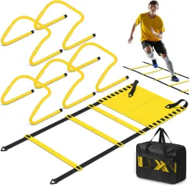 Speed and Agility Training Equipment: 5 Adjustable Agility Hurdles. 20ft Agility Ladder, Soccer Training Equipment Set for Youth Adults
