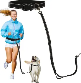 Sporn Run-Together Jogging Belt & Dog Running Leash, Hands Free Walking Combo for Dogs, Nylon Waist Belt to Elevate Style & Fitness You Never Seen Before, Black Standard