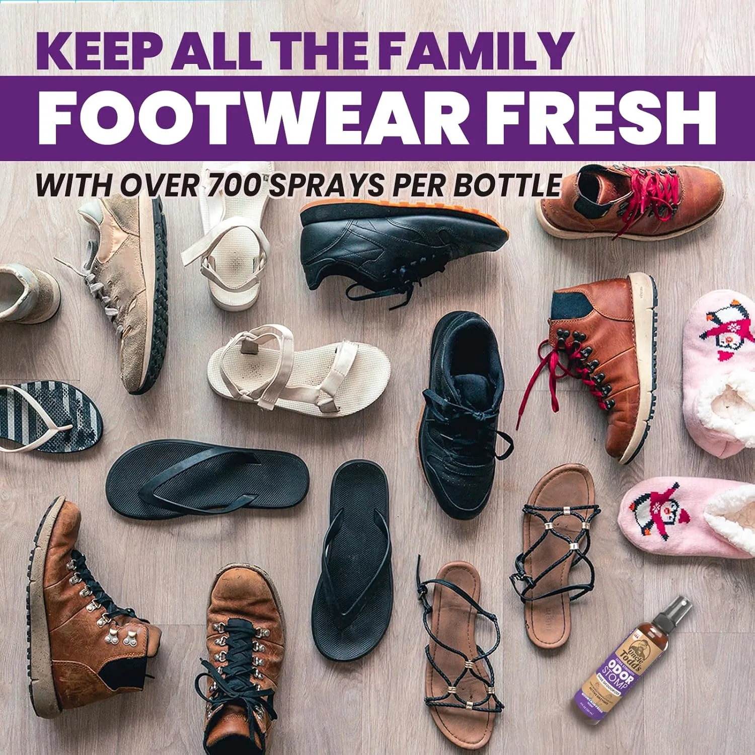 Uncle Todd's Shoe Deodorizer Spray - Proven & Powerful Enzyme Formula Spray for Shoe Odor Elimination in All Footwear (Midnight Rain)