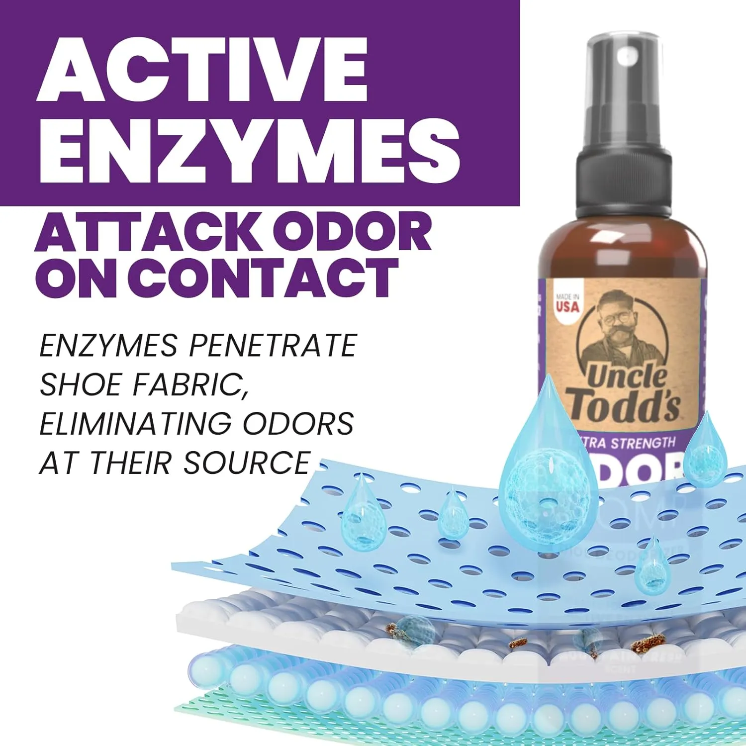 Uncle Todd's Shoe Deodorizer Spray - Proven & Powerful Enzyme Formula Spray for Shoe Odor Elimination in All Footwear (Midnight Rain)