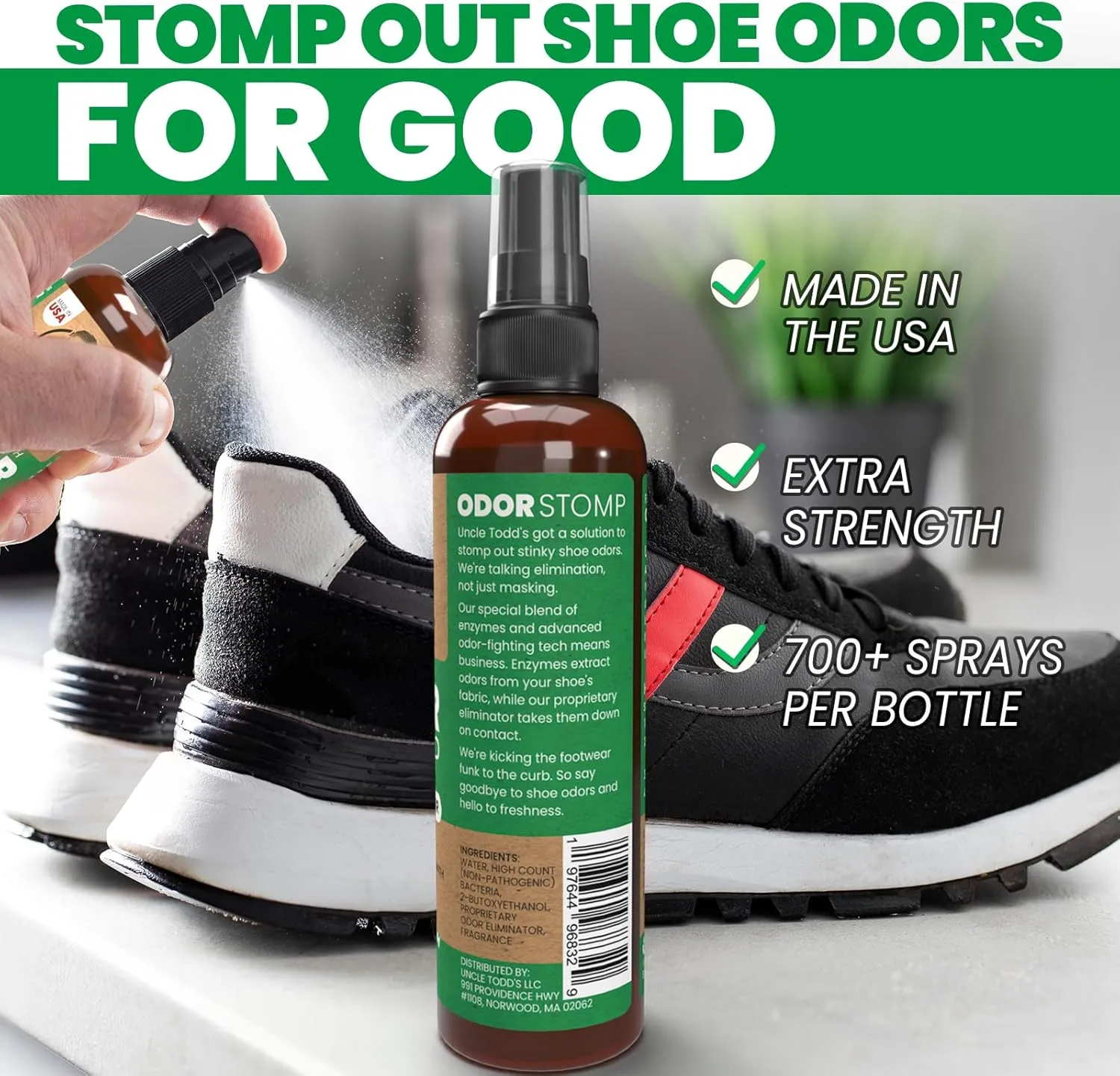 Uncle Todd's Shoe Deodorizer Spray - Proven & Powerful Enzyme Formula Spray for Shoe Odor Elimination in All Footwear (Mountain Fresh)